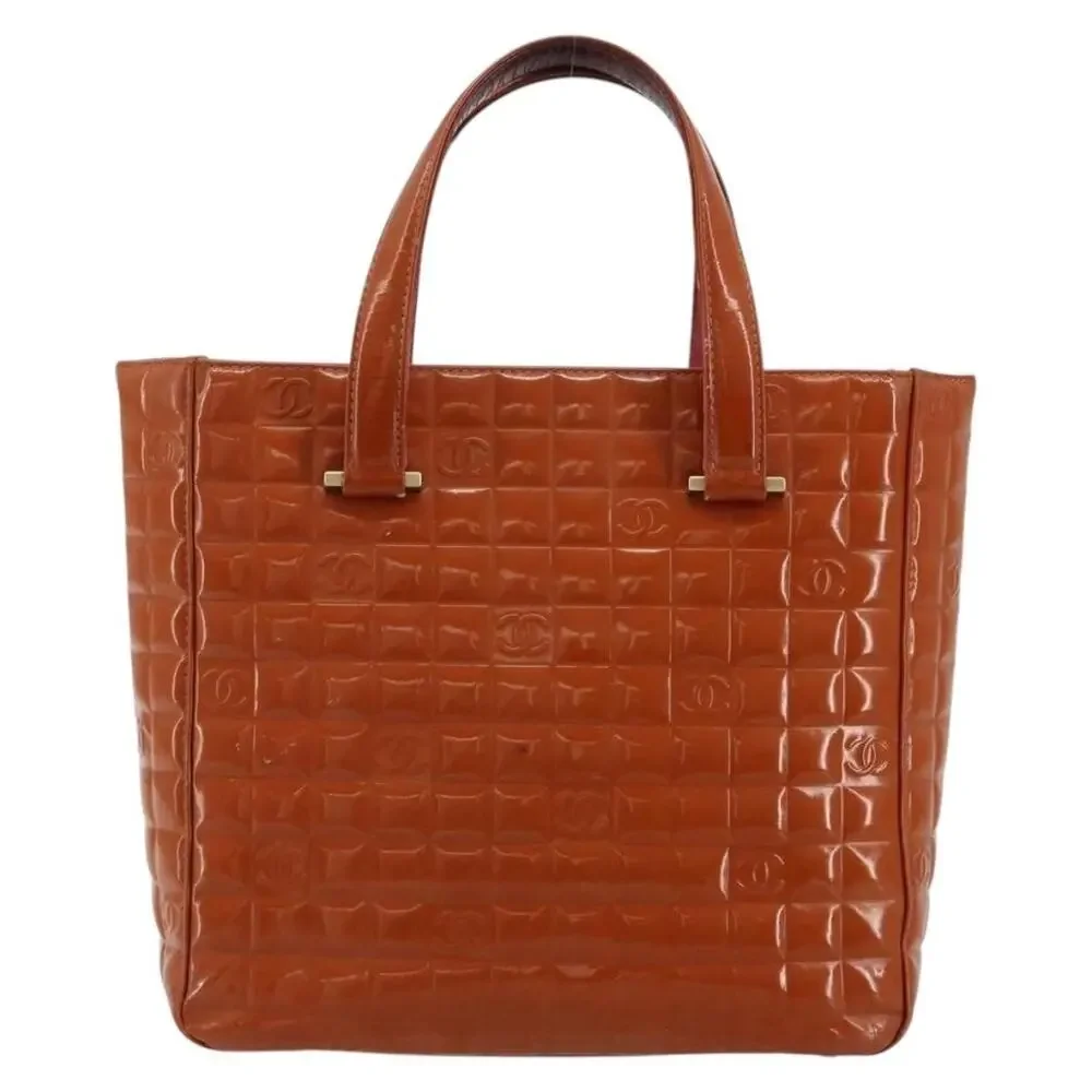 Chanel Patent Leather Choco Bar Handbag Orange